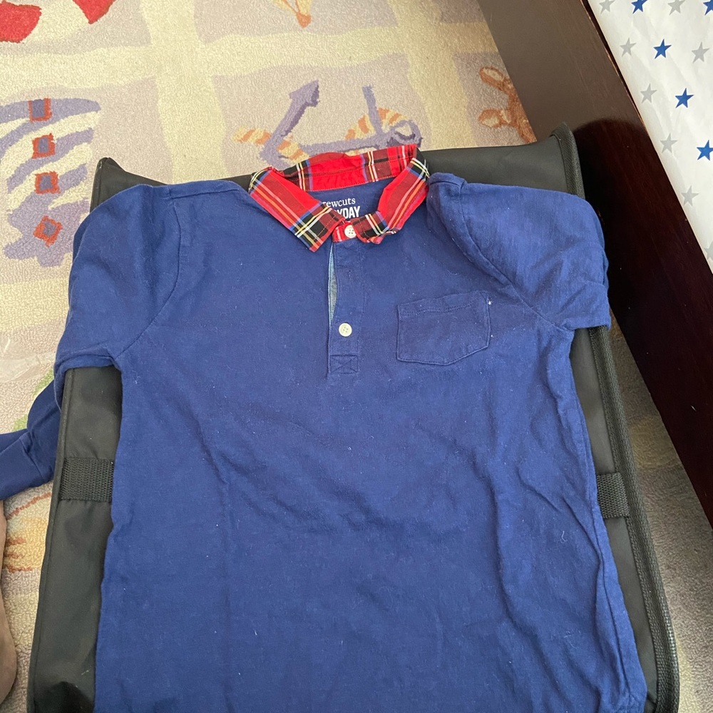 Crewcuts blue rugby shirt with plaid collar